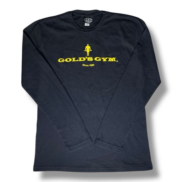 Gold’s Gym Black Long Sleeve Waffle Knit Gold Logo Sweatshirt Men’s Size M - Picture 1 of 6